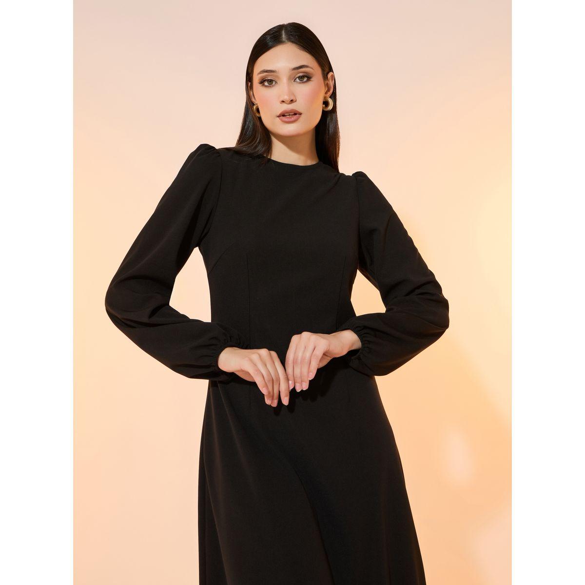 Take Two Solid Round Neck A-Line Midi Dress-women-clothing-dresses-image-5