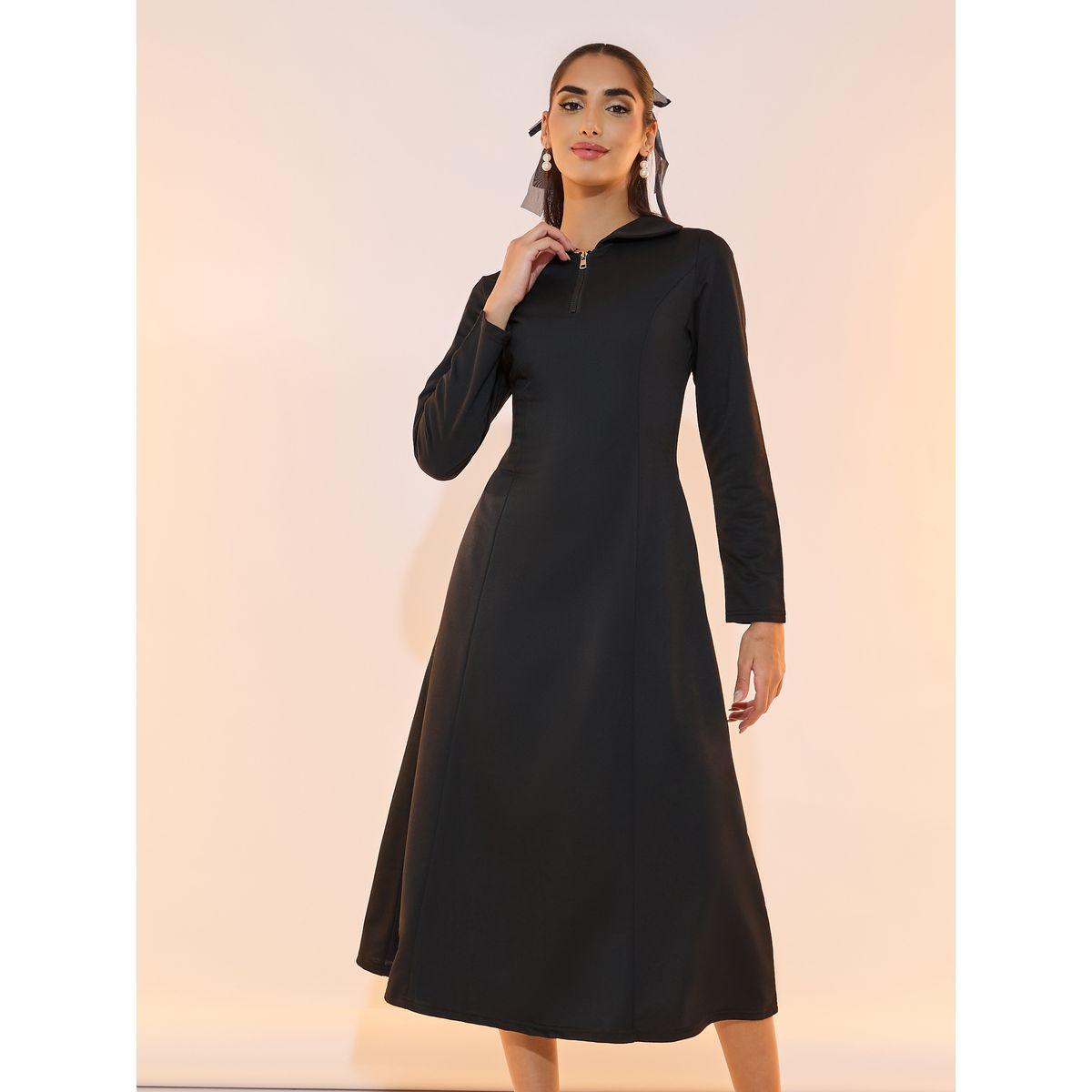 Take Two Half Zip Placket Collared A-Line Midi Dress-women-clothing-dresses-image-2
