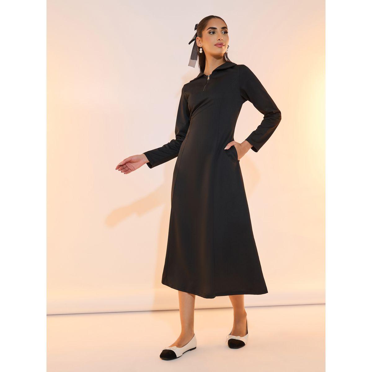 Take Two Half Zip Placket Collared A-Line Midi Dress-women-clothing-dresses-image-4