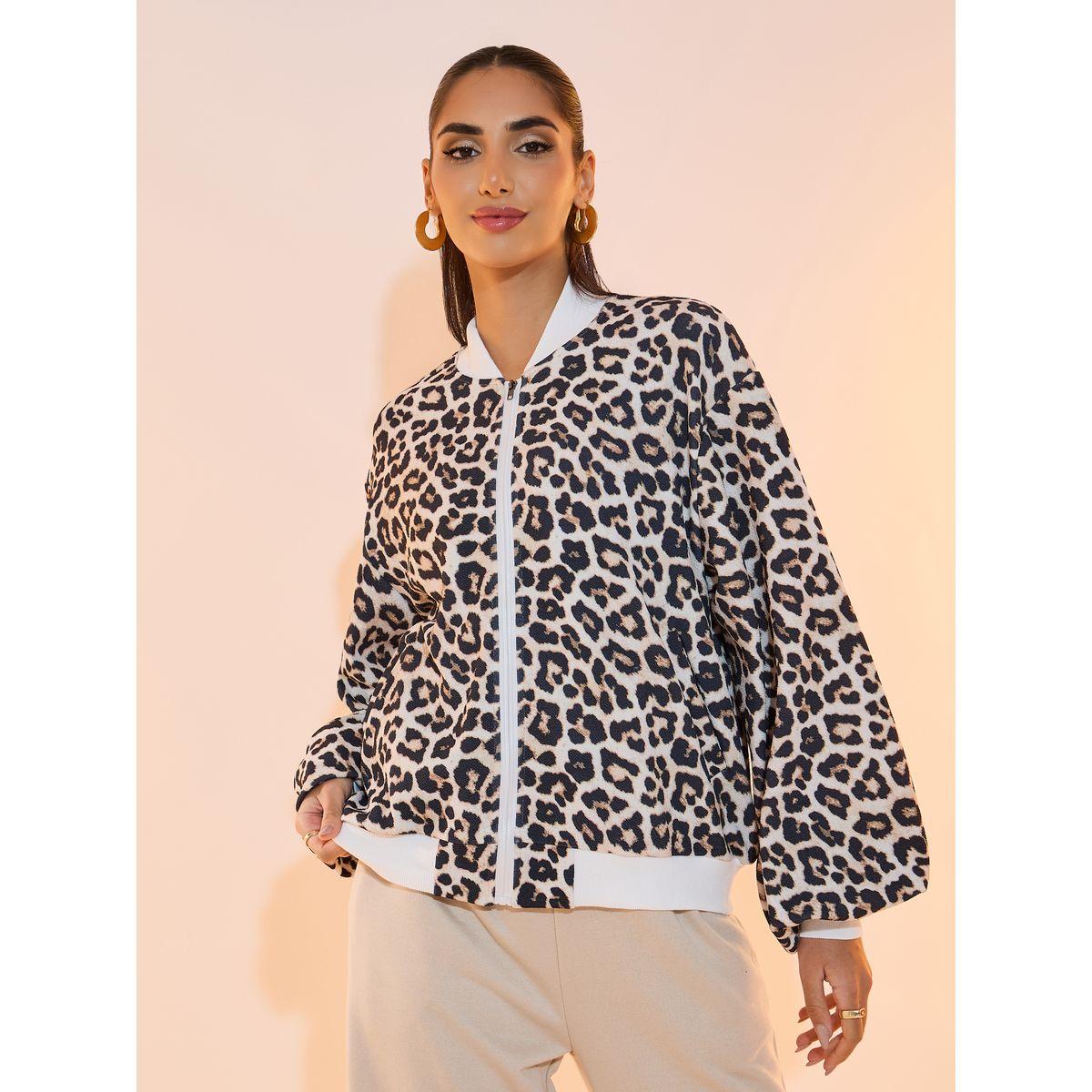 Take Two Leopard Print Contrast Trim Bomber Jacket-women-winterwear-coatsandjackets-jackets-image-1