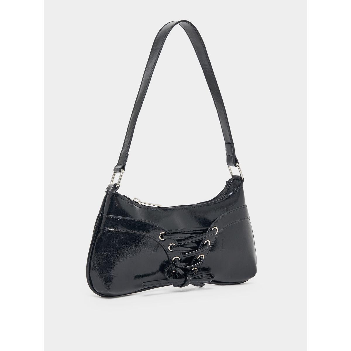 Styli Tie-Up Detail Patent Shoulder Bag-women-bagsandwallets-handbags-image-1