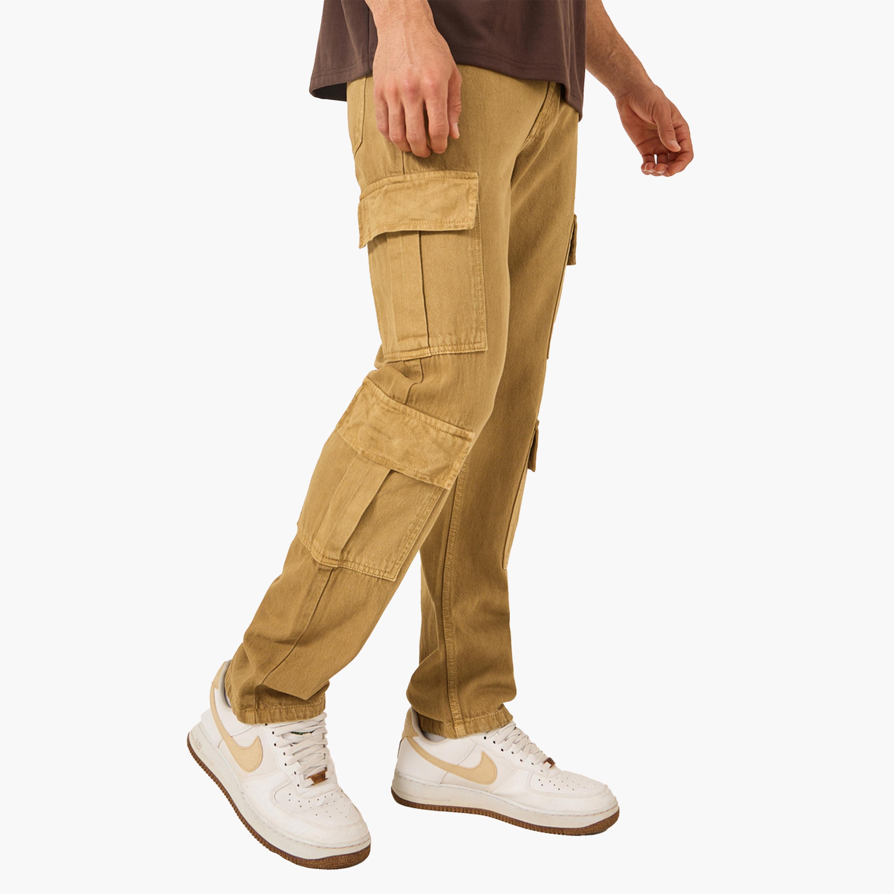 ستايلي - بنطال جينز كارغو واسع الساق مصبوغ بلون متوسط-men-clothing-bottoms-jeans-image-1