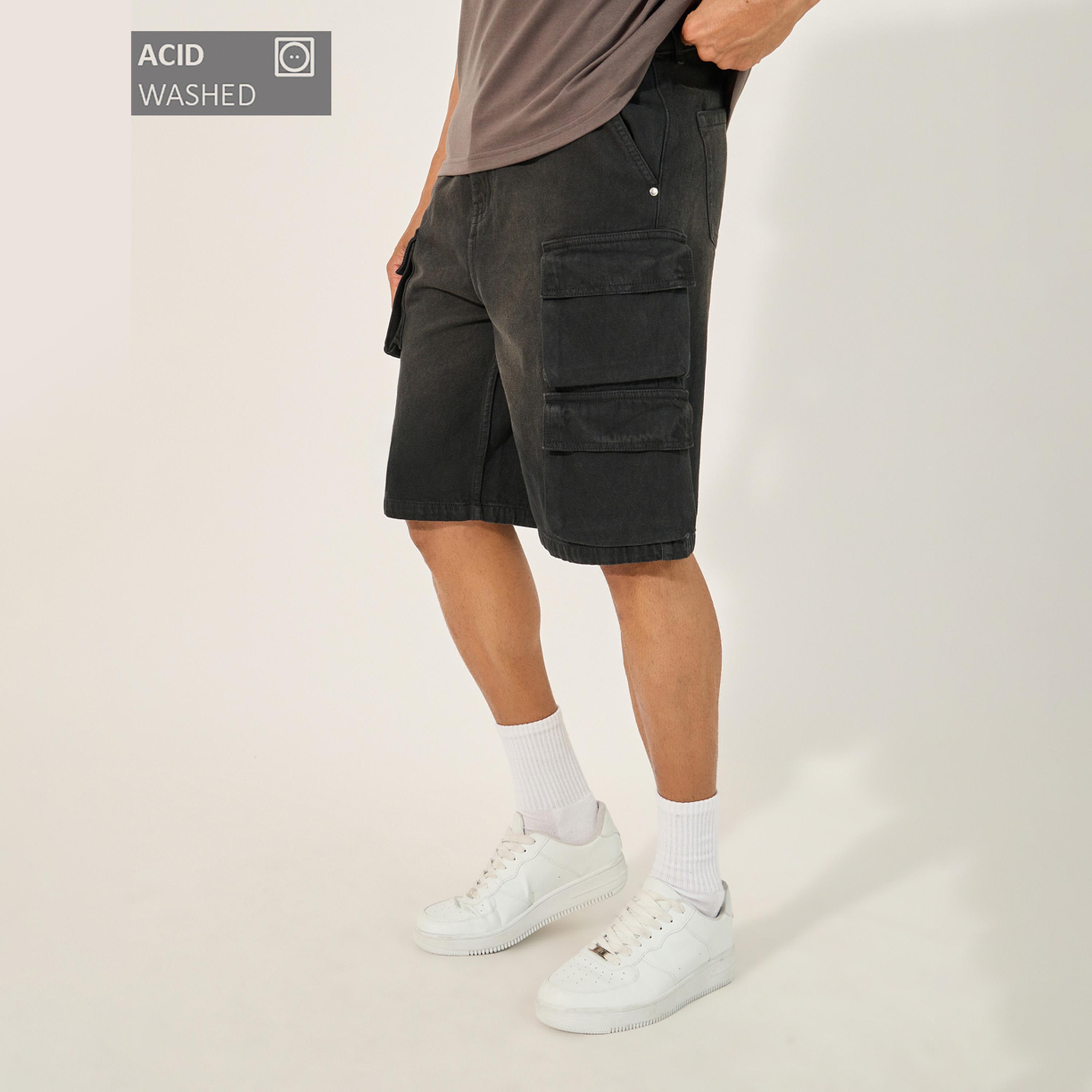 Styli Acid Washed Oversized Shorts with Cargo Pocket-men-clothing-bottoms-shorts-image-1