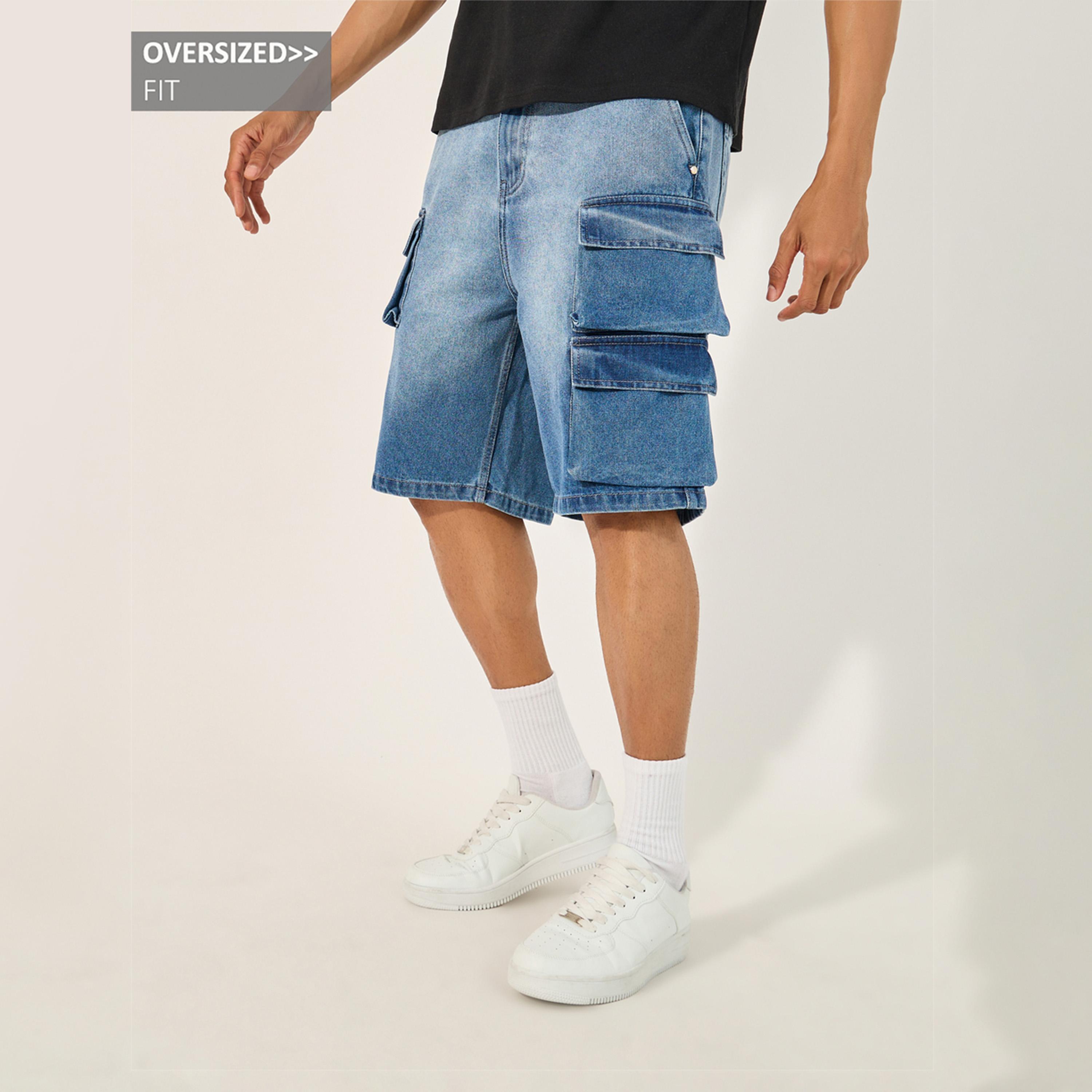 Styli Acid Washed Oversized Shorts with Cargo Pocket-men-clothing-bottoms-shorts-image-1
