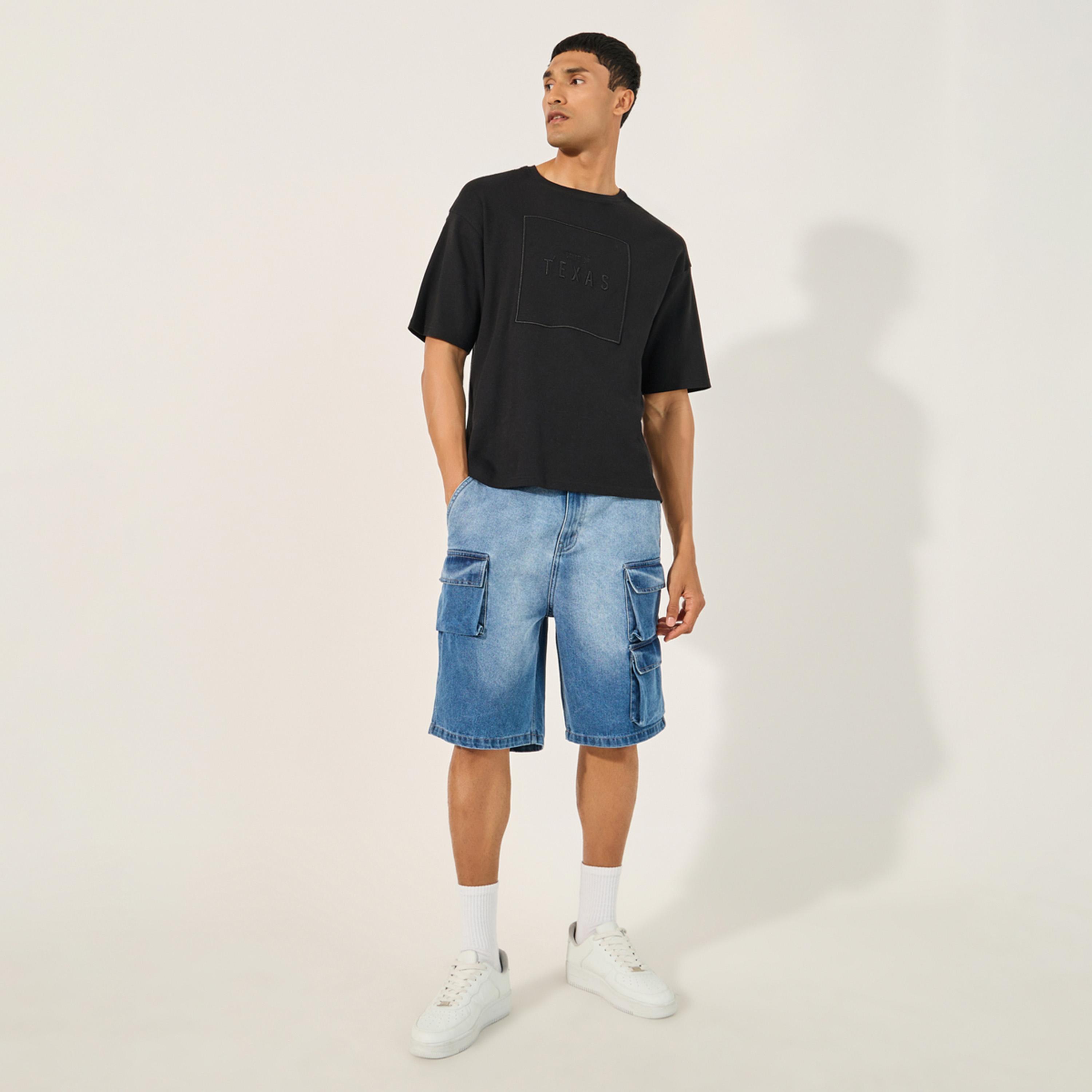 Styli Acid Washed Oversized Shorts with Cargo Pocket-men-clothing-bottoms-shorts-image-2