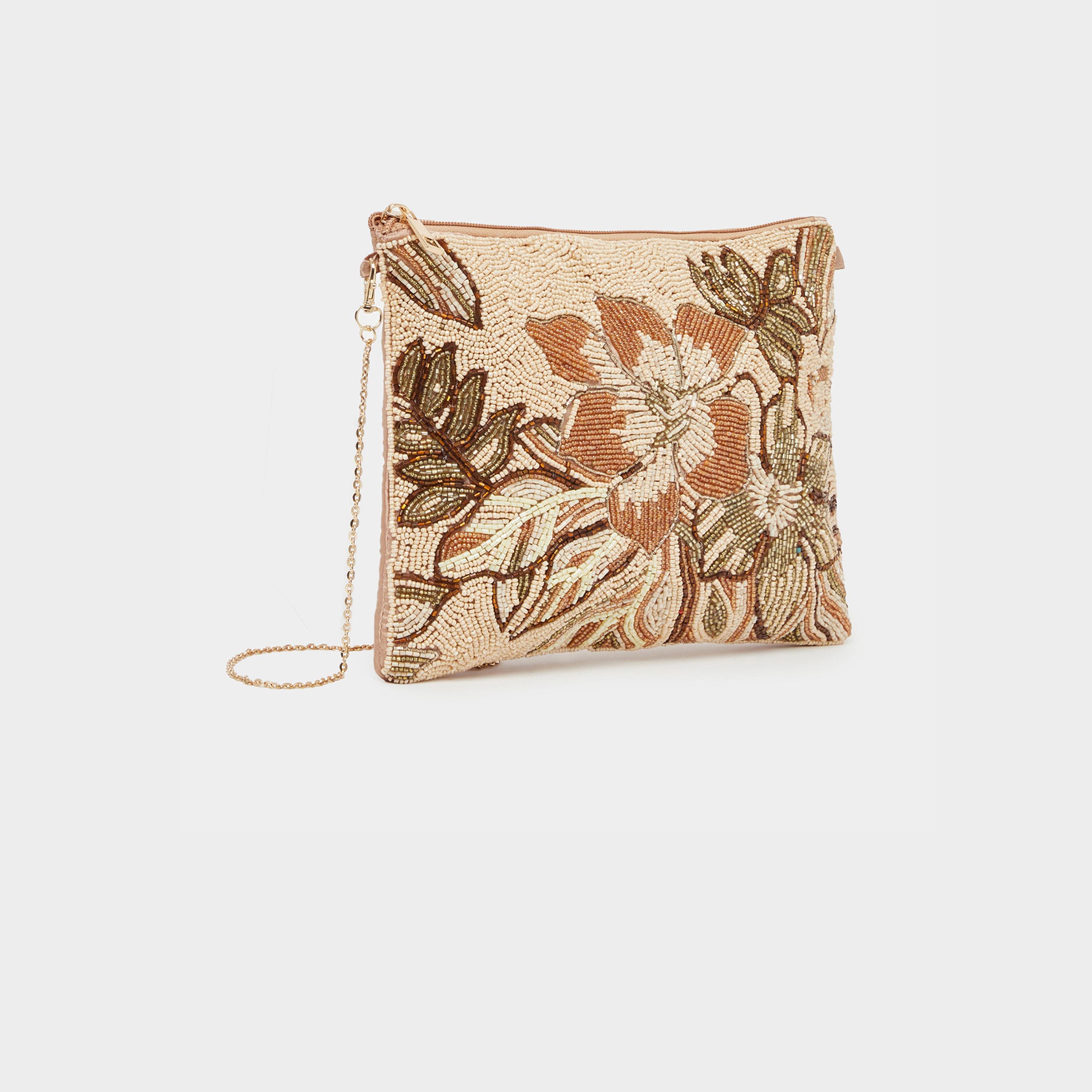Styli Floral Embellished Clutch with Detachable Chain Strap-women-bagsandwallets-handbags-image-1