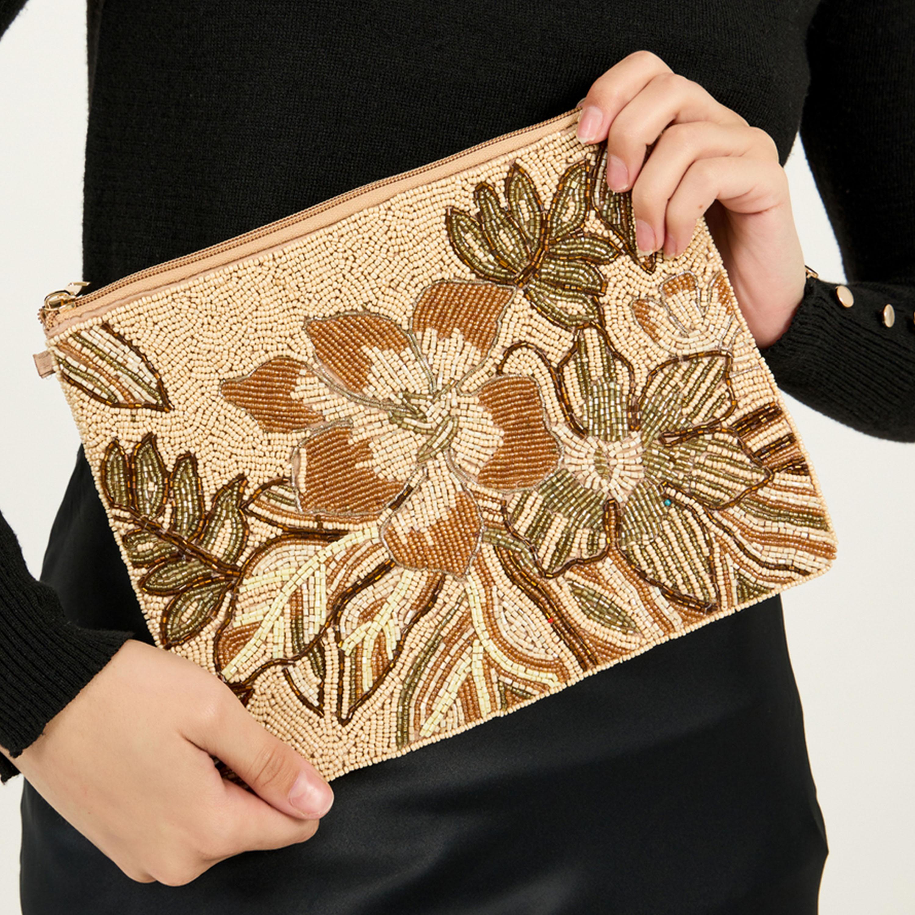Styli Floral Embellished Clutch with Detachable Chain Strap-women-bagsandwallets-handbags-image-2