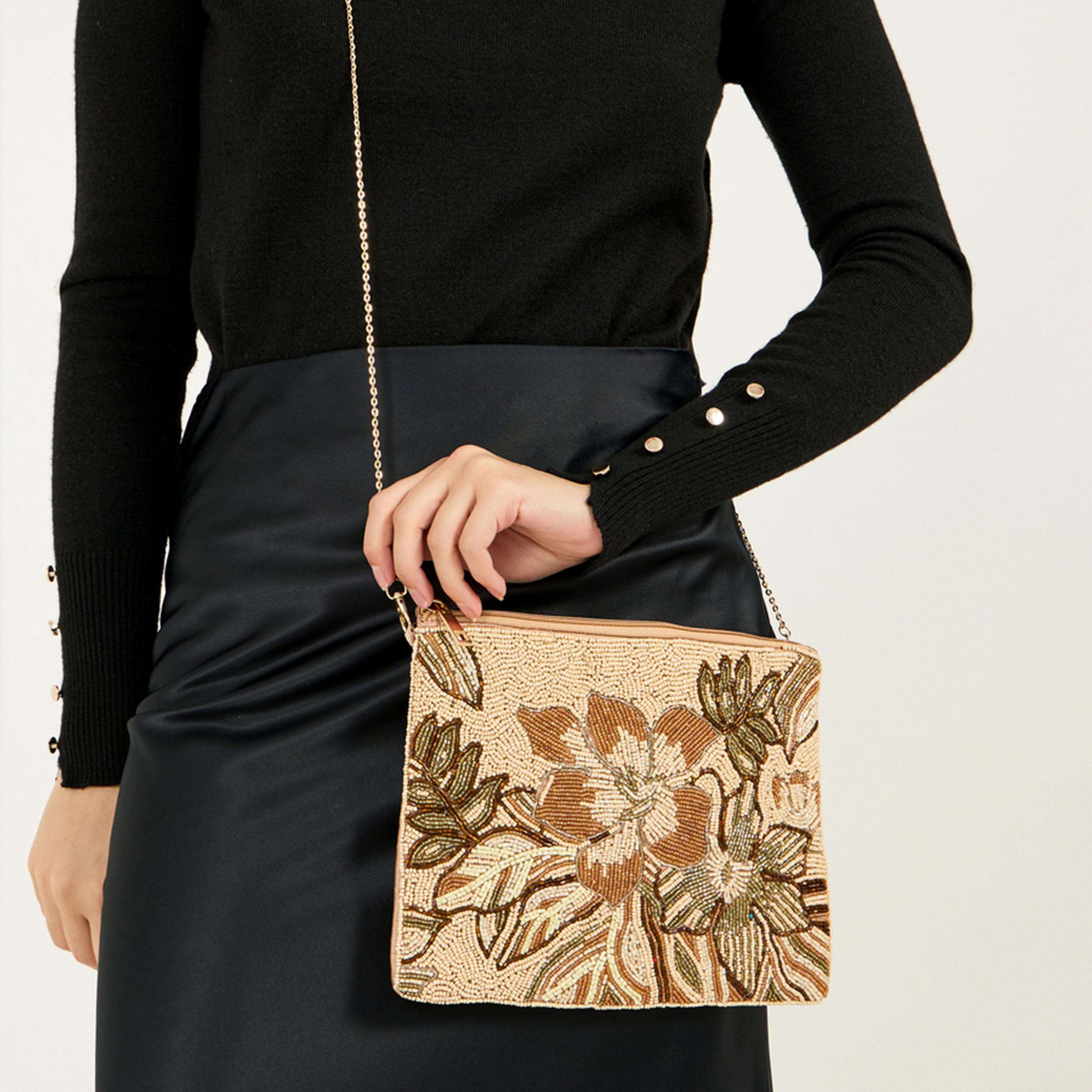 Styli Floral Embellished Clutch with Detachable Chain Strap-women-bagsandwallets-handbags-image-3
