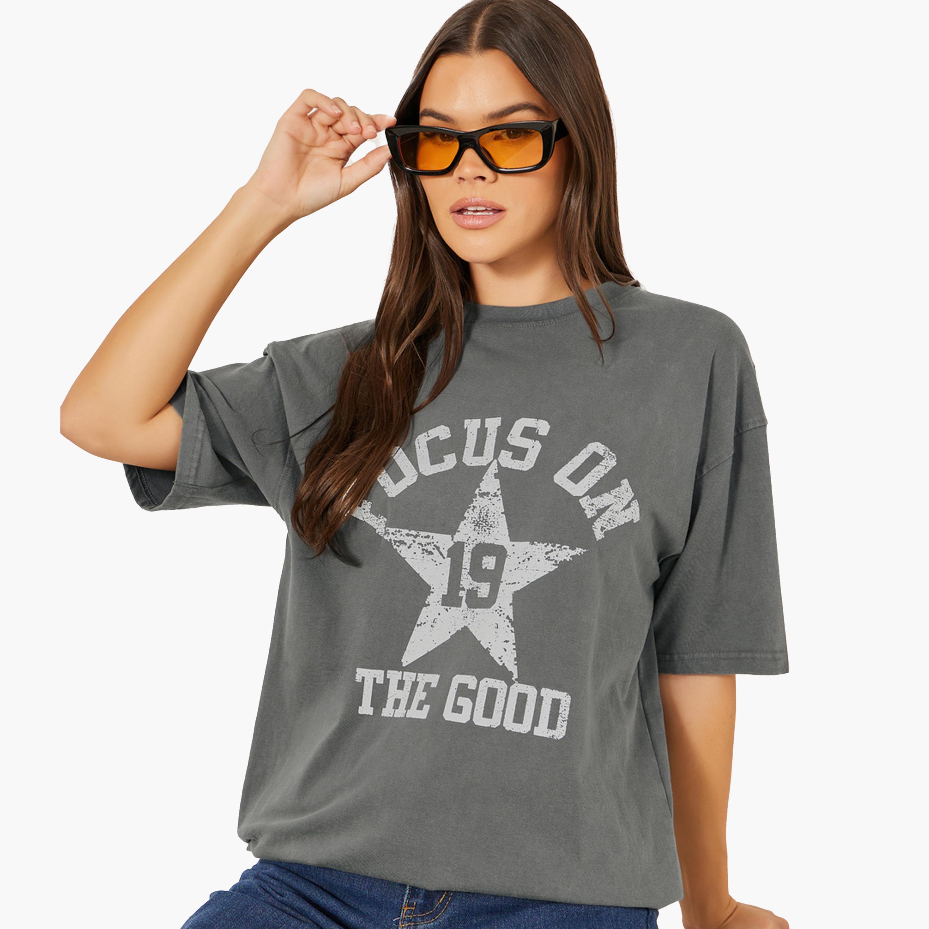 Styli Slogan Printed Acid Washed Oversized T-Shirtâ€‹-women-clothing-tshirts-image-1