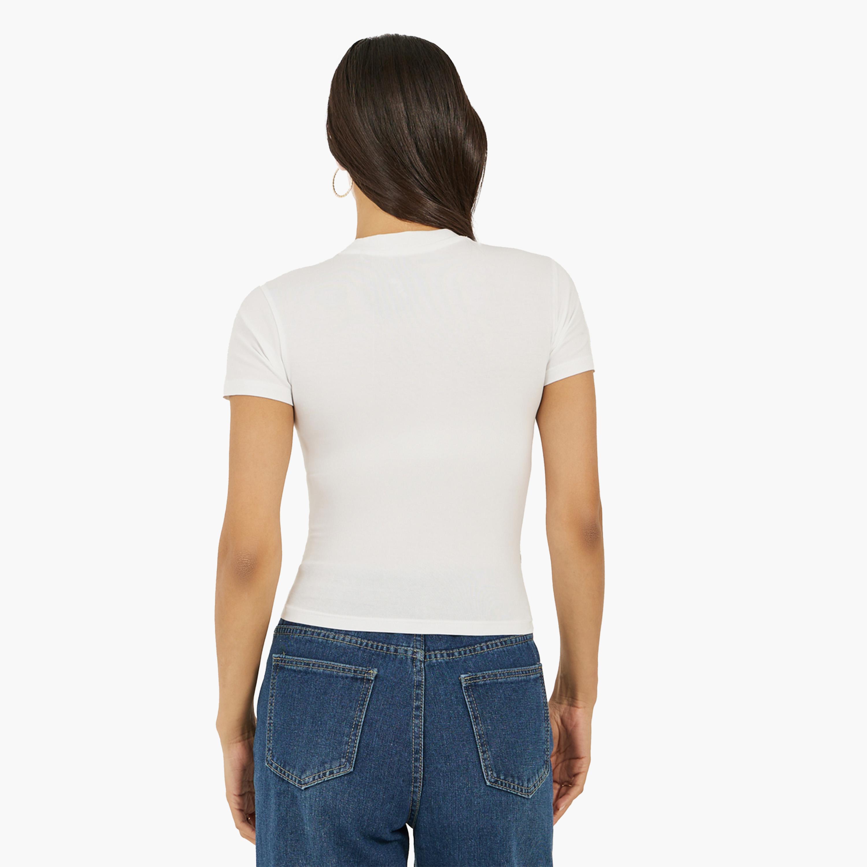 Styli Bear Graphic Printed Short Sleeve Fitted T-Shirt with Ribbon Detail-women-clothing-tshirts-image-4