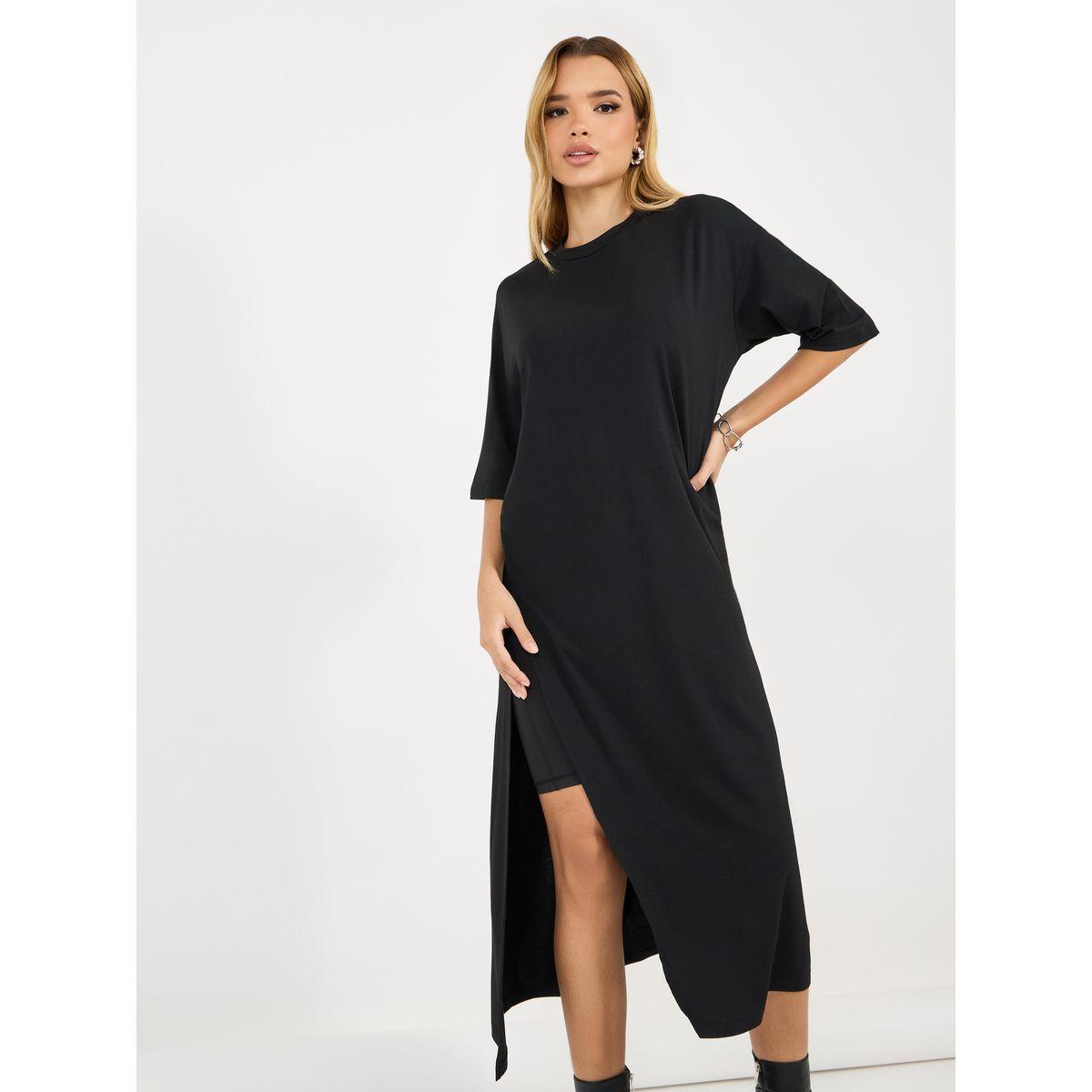 Styli Solid Round Neck Longline T-Shirt with Side Slit-women-clothing-tshirts-image-3