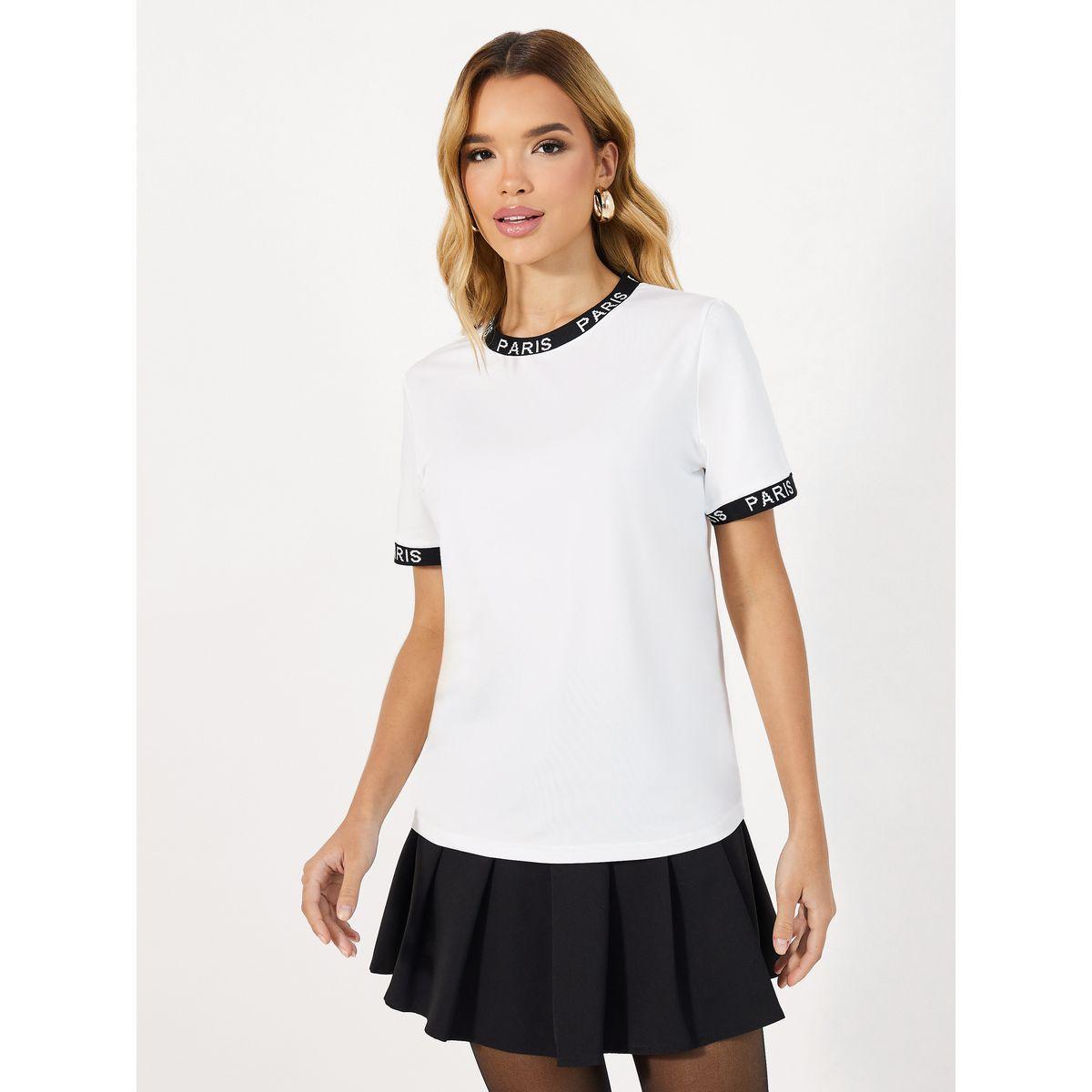 Styli Slogan Print Round Neck Regular Fit T-shirt-women-clothing-tshirts-image-1