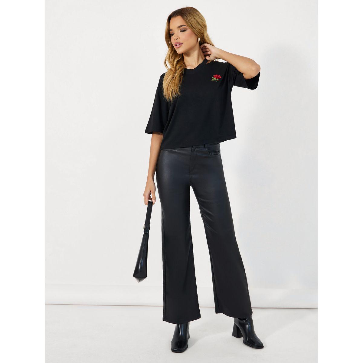 Styli Embroidered Short Sleeve Oversized V Neck  T-shirt-women-clothing-tshirts-image-2
