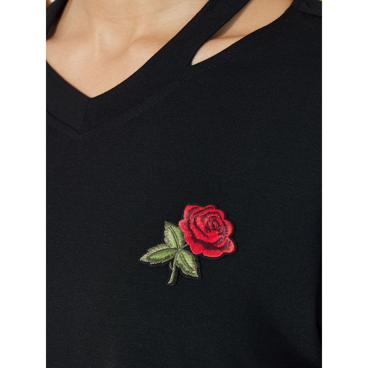 Styli Embroidered Short Sleeve Oversized V Neck  T-shirt-women-clothing-tshirts-image-3