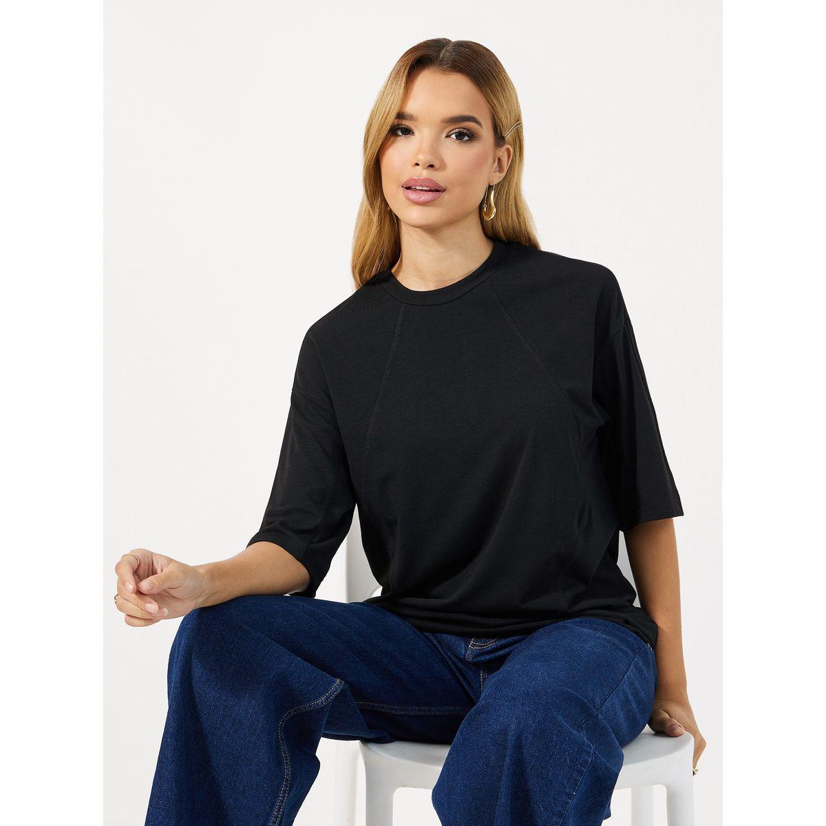 Styli Solid Round Neck Oversized T-Shirt-women-clothing-tshirts-image-1