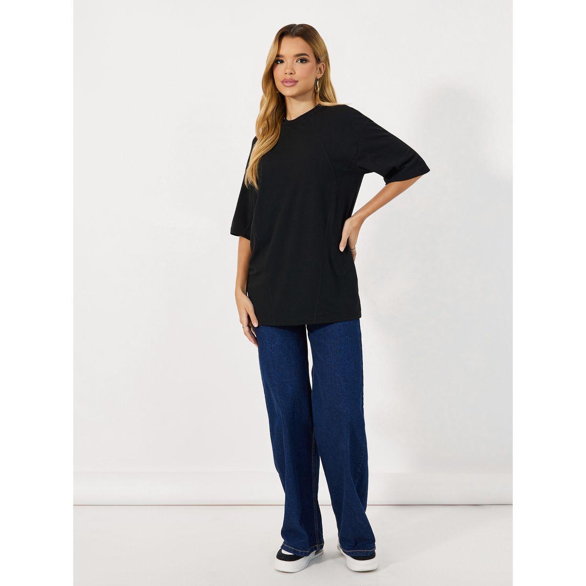 Styli Solid Round Neck Oversized T-Shirt-women-clothing-tshirts-image-2