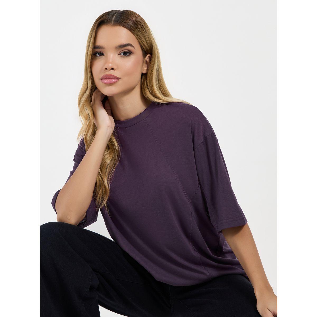 Styli Solid Round Neck Oversized T-Shirt-women-clothing-tshirts-image-1