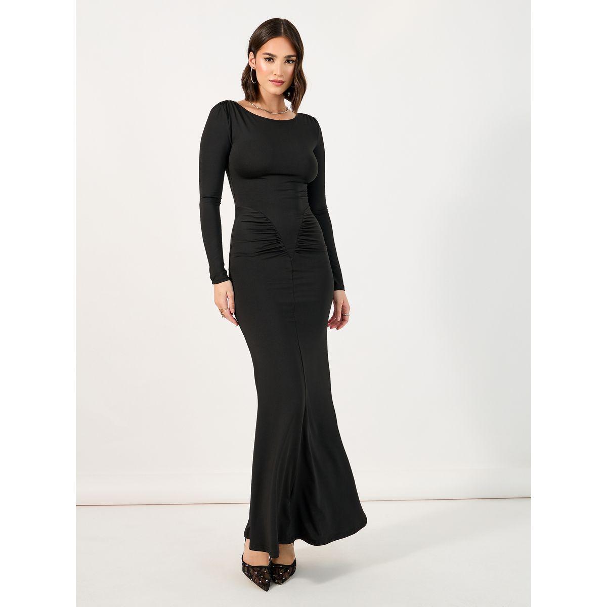 فستان طويل ضيق بتفاصيل مُجمعة-women-clothing-dresses-image-1