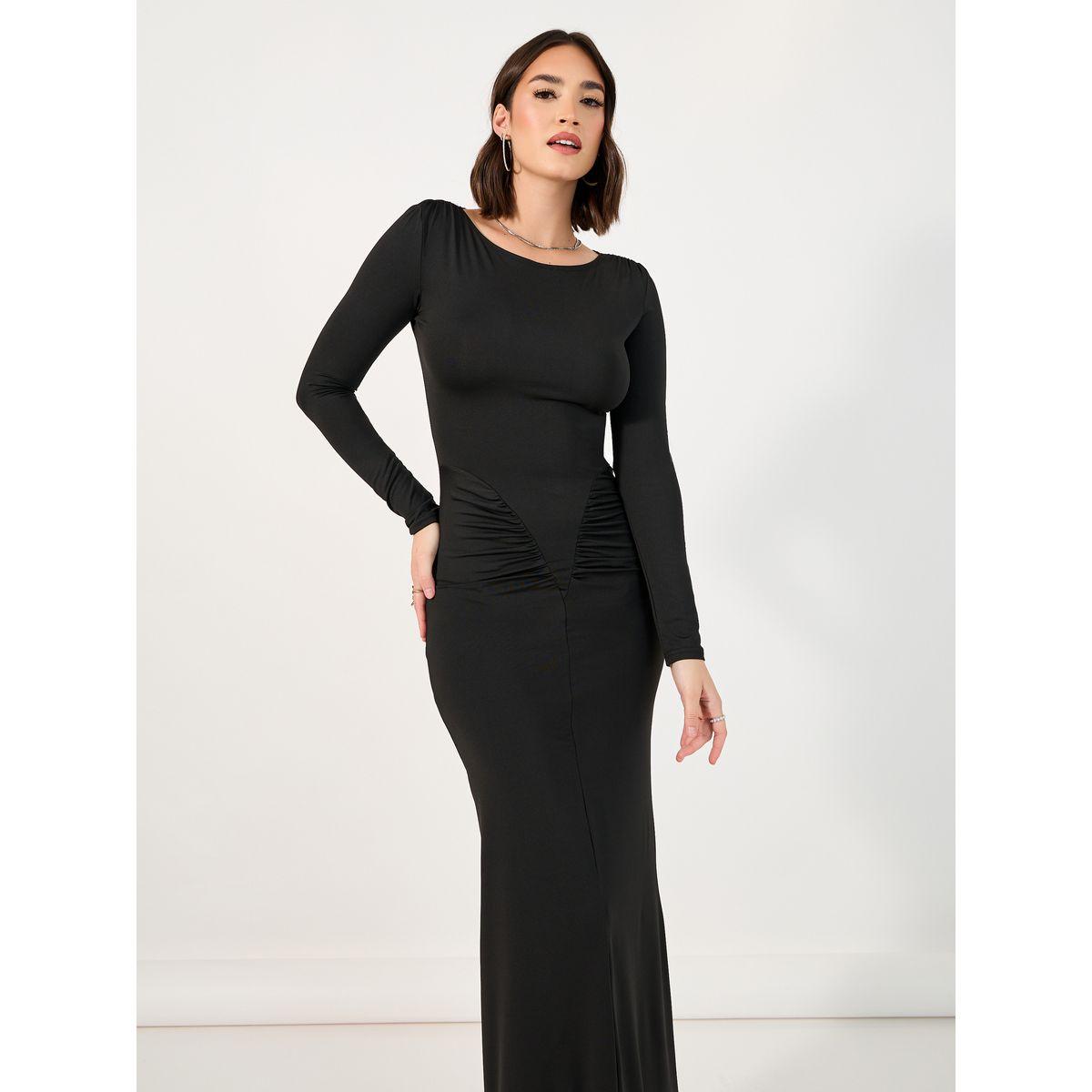فستان طويل ضيق بتفاصيل مُجمعة-women-clothing-dresses-image-2