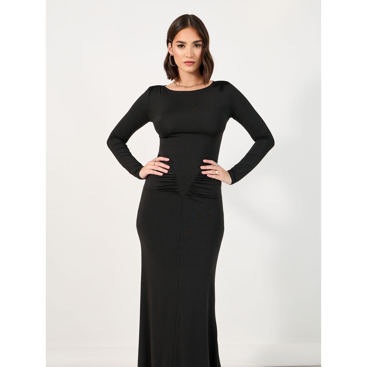 فستان طويل ضيق بتفاصيل مُجمعة-women-clothing-dresses-image-5