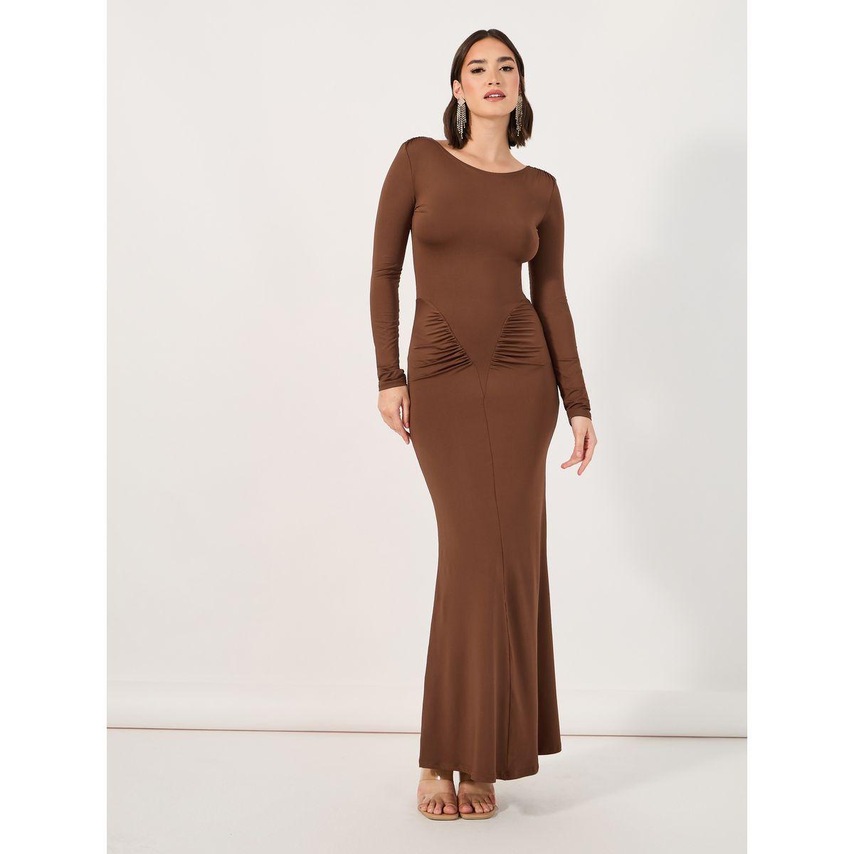 Styli Gathered Detail Bodycon Knit Maxi Dress-women-clothing-dresses-image-1