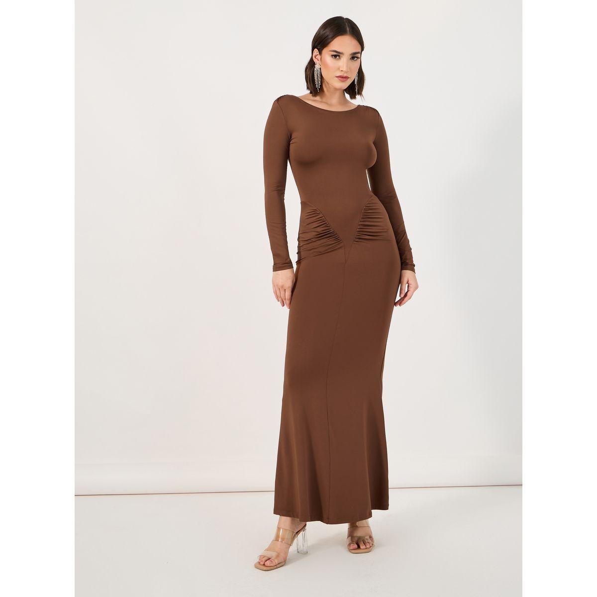 Styli Gathered Detail Bodycon Knit Maxi Dress-women-clothing-dresses-image-4