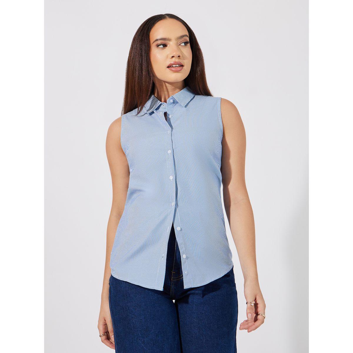بلوزة مخططة بلا أكمام مع أزرار-women-clothing-shirtsandblouses-shirts-image-1
