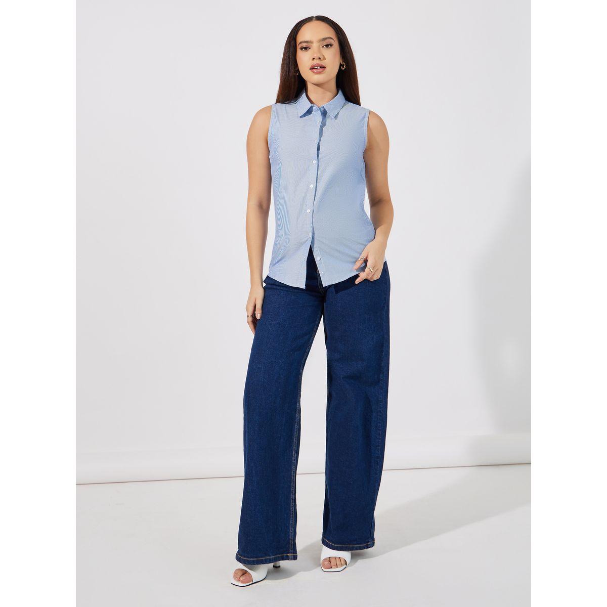 بلوزة مخططة بلا أكمام مع أزرار-women-clothing-shirtsandblouses-shirts-image-2