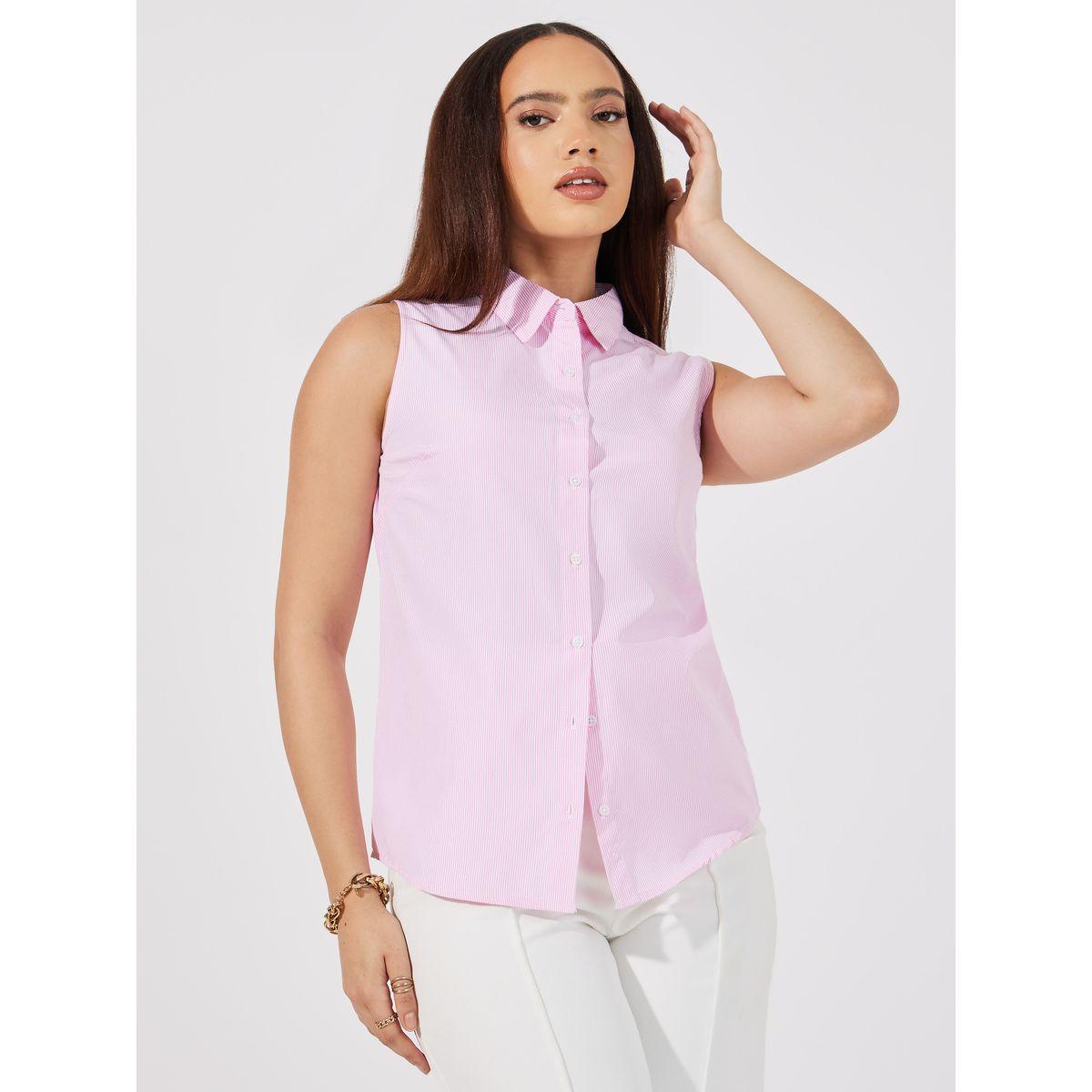 بلوزة مخططة بلا أكمام مع أزرار-women-clothing-shirtsandblouses-shirts-image-1