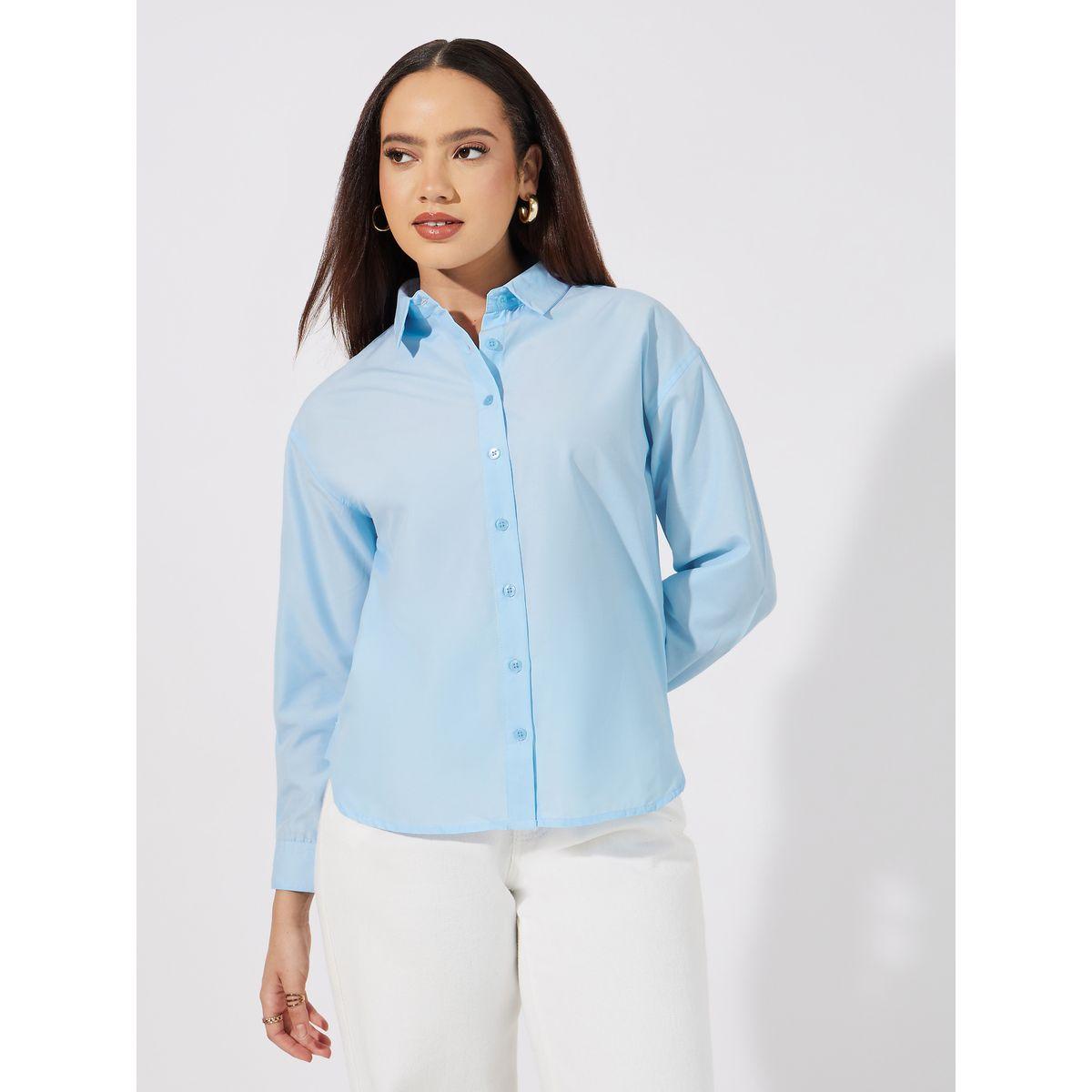 Styli Solid Regular Fit Collared Shirt-women-clothing-shirtsandblouses-shirts-image-1