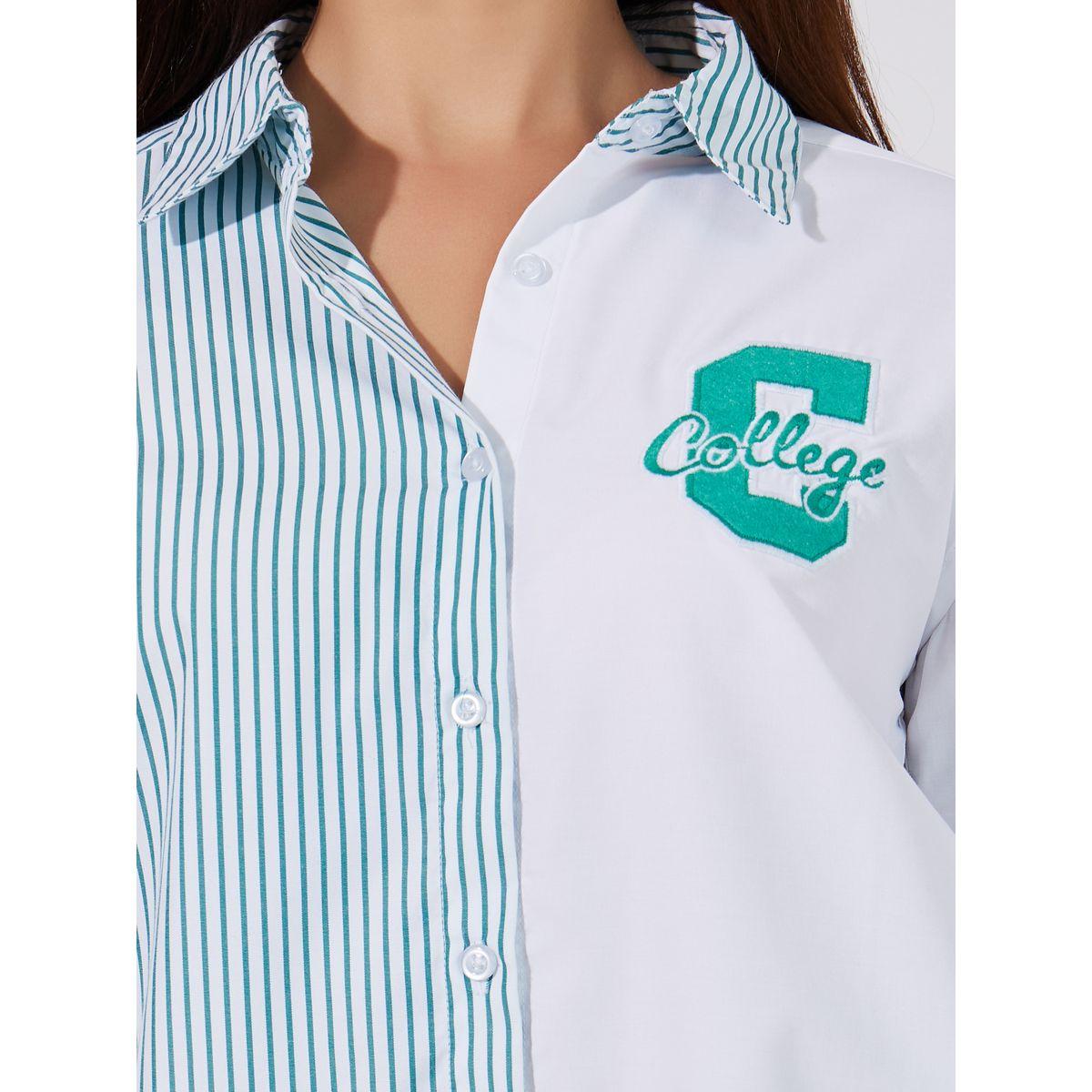 بلوزة مخططة بقصة عادية وشارة-women-clothing-shirtsandblouses-shirts-image-3