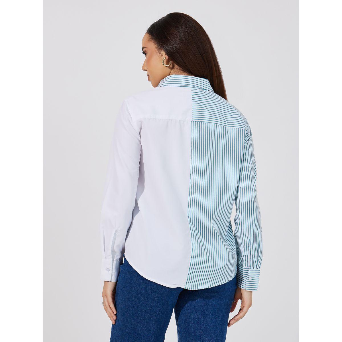 Styli Striped Regular Fit Shirt with Badge Detail-women-clothing-shirtsandblouses-shirts-image-4
