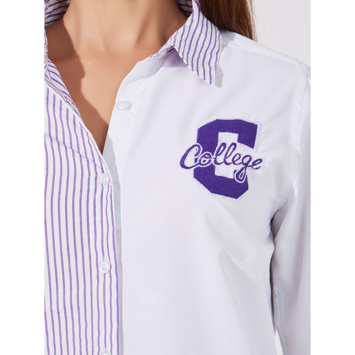 بلوزة مخططة بقصة عادية وشارة-women-clothing-shirtsandblouses-shirts-image-4