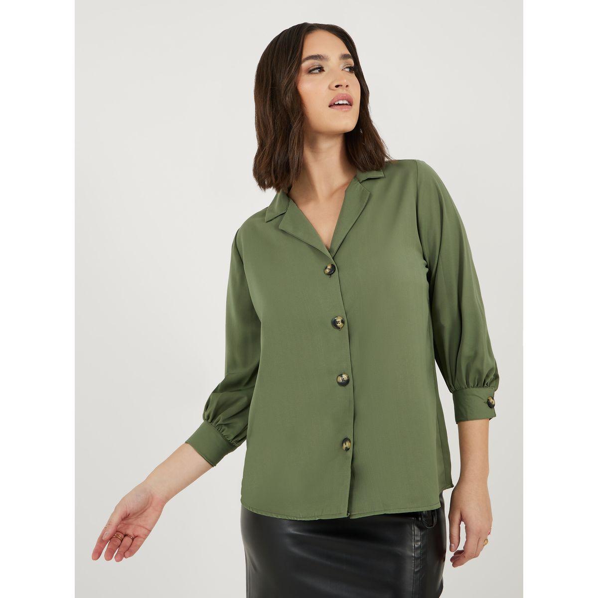Styli Solid Relaxed Fit Notch Collar Shirt-women-clothing-shirtsandblouses-shirts-image-1