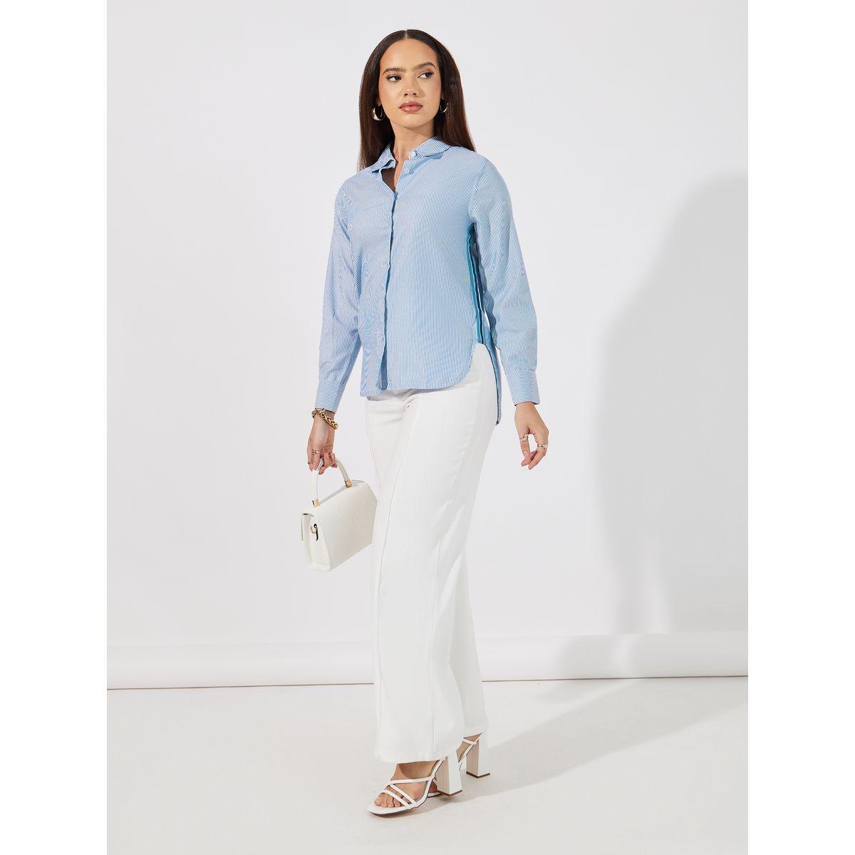Styli Striped Regular Fit Shirt with Side Tape Detail-women-clothing-shirtsandblouses-shirts-image-1