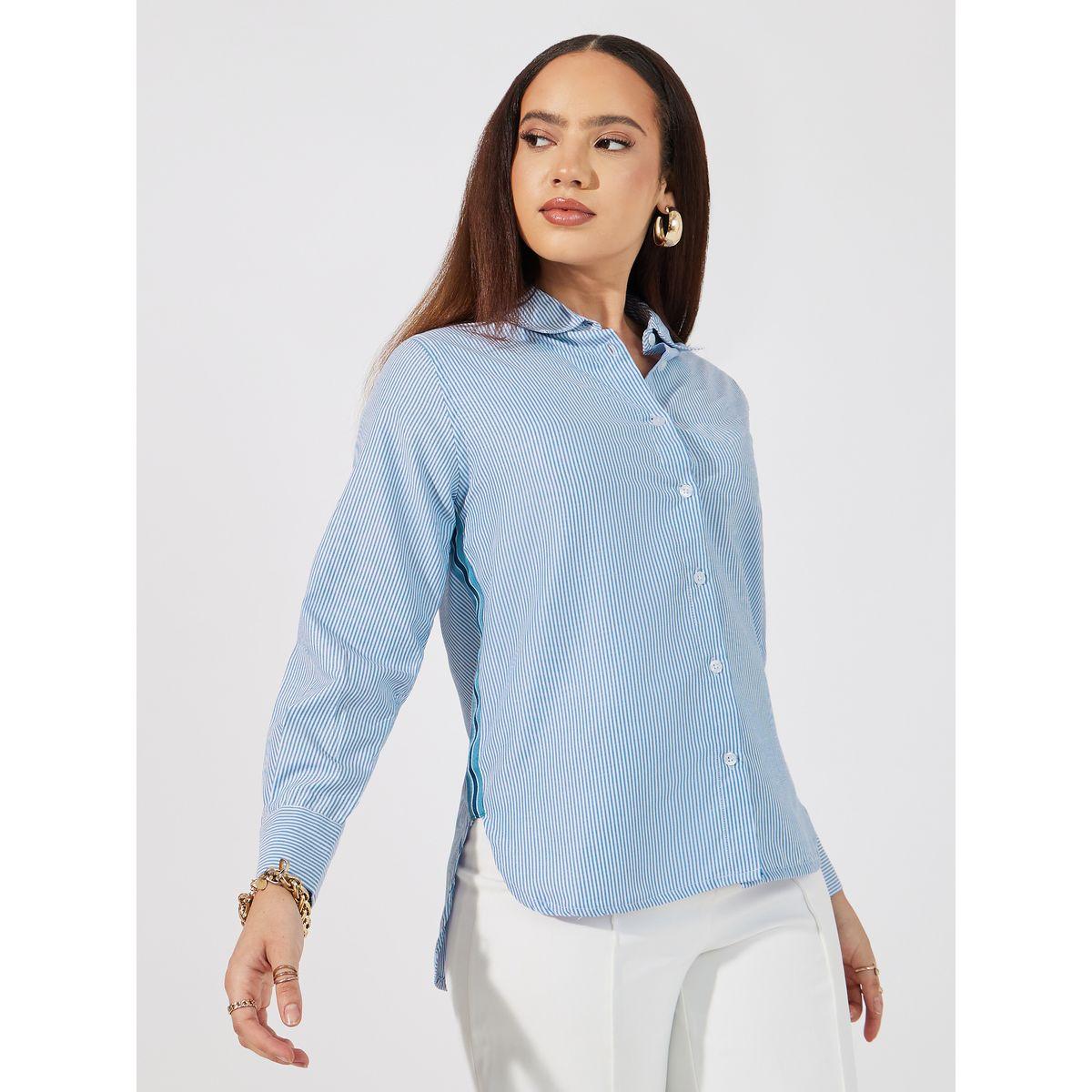 Styli Striped Regular Fit Shirt with Side Tape Detail-women-clothing-shirtsandblouses-shirts-image-2