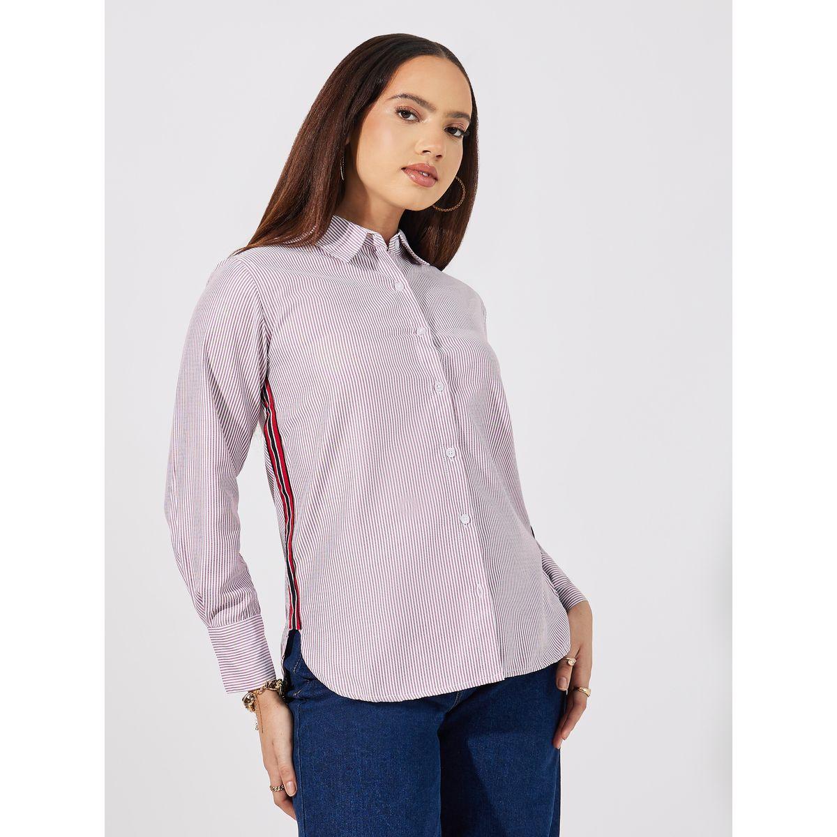 Styli Striped Regular Fit Shirt with Side Tape Detail-women-clothing-shirtsandblouses-shirts-image-1