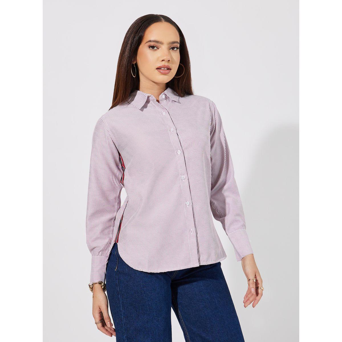 Styli Striped Regular Fit Shirt with Side Tape Detail-women-clothing-shirtsandblouses-shirts-image-3