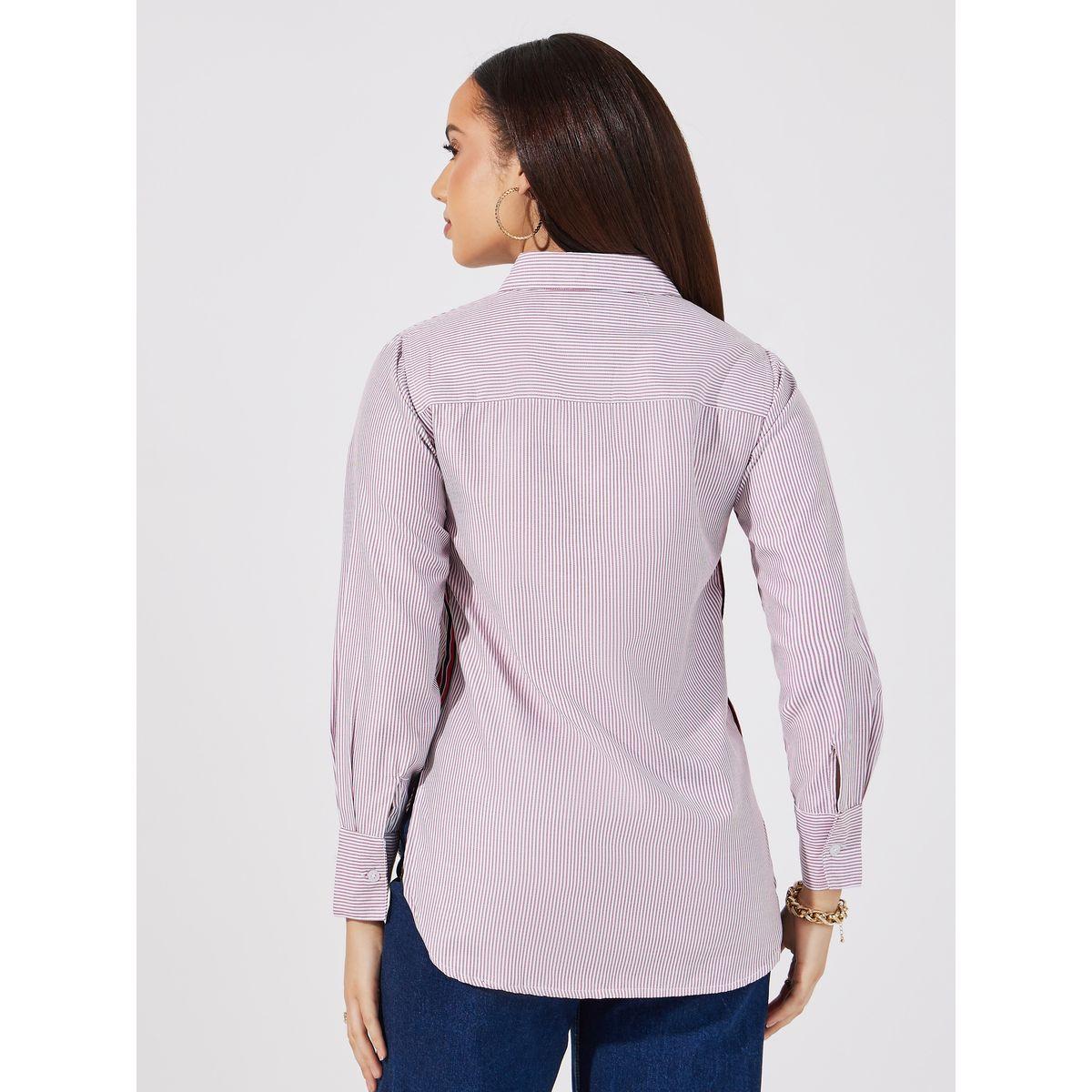 Styli Striped Regular Fit Shirt with Side Tape Detail-women-clothing-shirtsandblouses-shirts-image-5