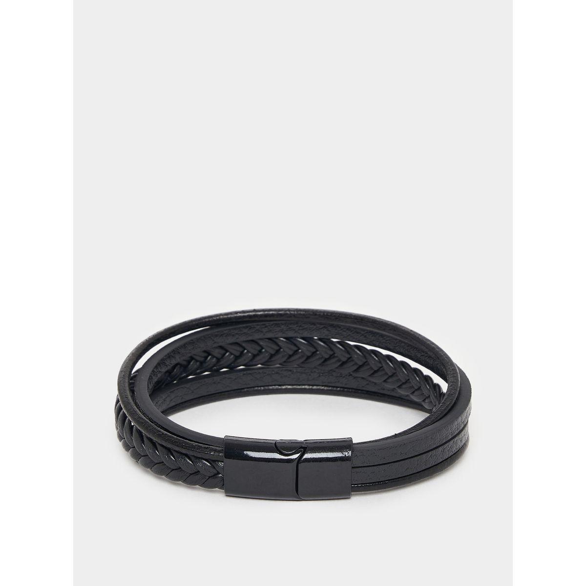 Styli Leather Look Layered Bracelet with Clasp-men-watchesandjewellery-bracelets-image-1