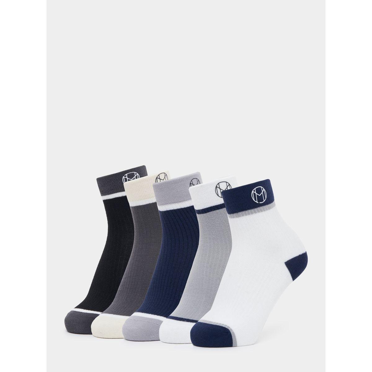 Styli Set of 5 - Contrast Cuff Detail Quarter Socks-men-socks-image-1