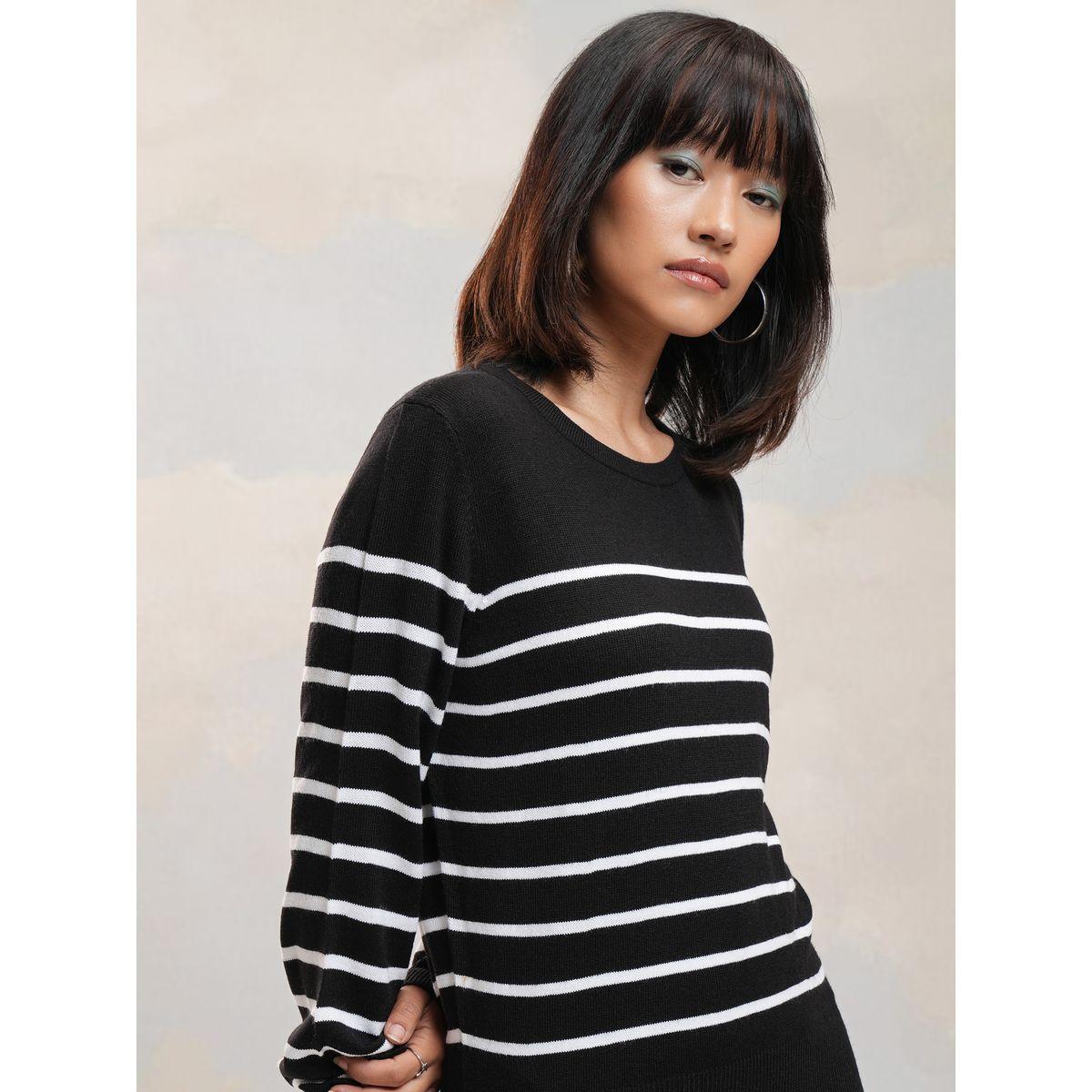 سويتر مخطط بياقة دائرية وأكمام طويلة طوكيو توكيز × ستايلي-women-winterwear-cardigansandjumpers-jumpers-image-1