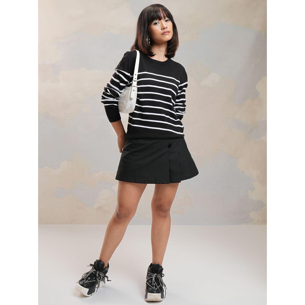 Tokyo Talkies X Styli  Round Neck Long Sleeves Striped Sweater-women-winterwear-cardigansandjumpers-jumpers-image-2