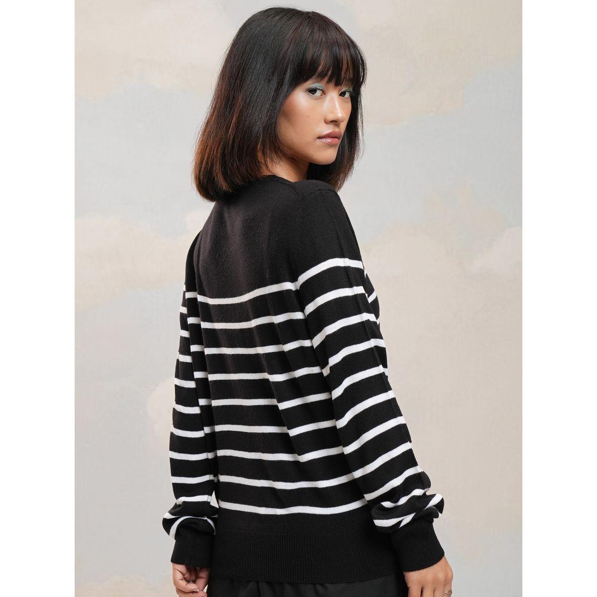 سويتر مخطط بياقة دائرية وأكمام طويلة طوكيو توكيز × ستايلي-women-winterwear-cardigansandjumpers-jumpers-image-3