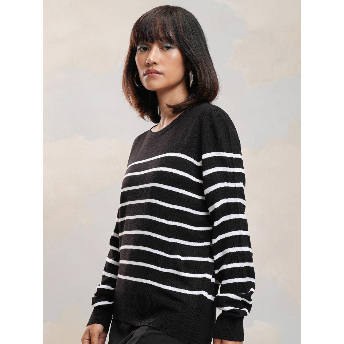 Tokyo Talkies X Styli  Round Neck Long Sleeves Striped Sweater-women-winterwear-cardigansandjumpers-jumpers-image-4