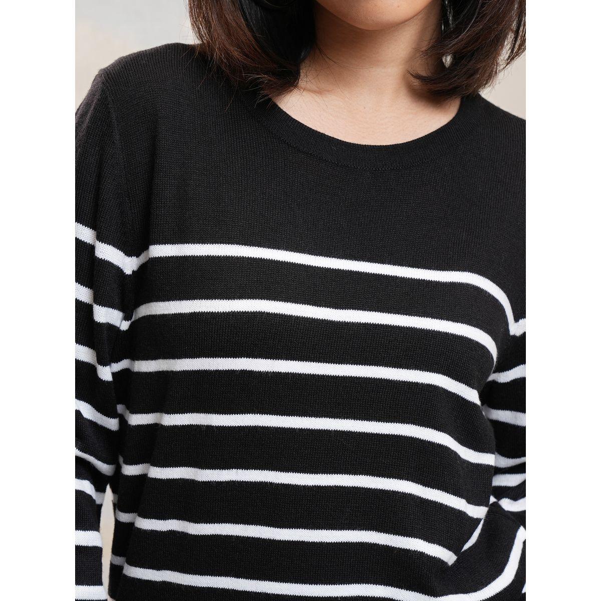 Tokyo Talkies X Styli  Round Neck Long Sleeves Striped Sweater-women-winterwear-cardigansandjumpers-jumpers-image-5
