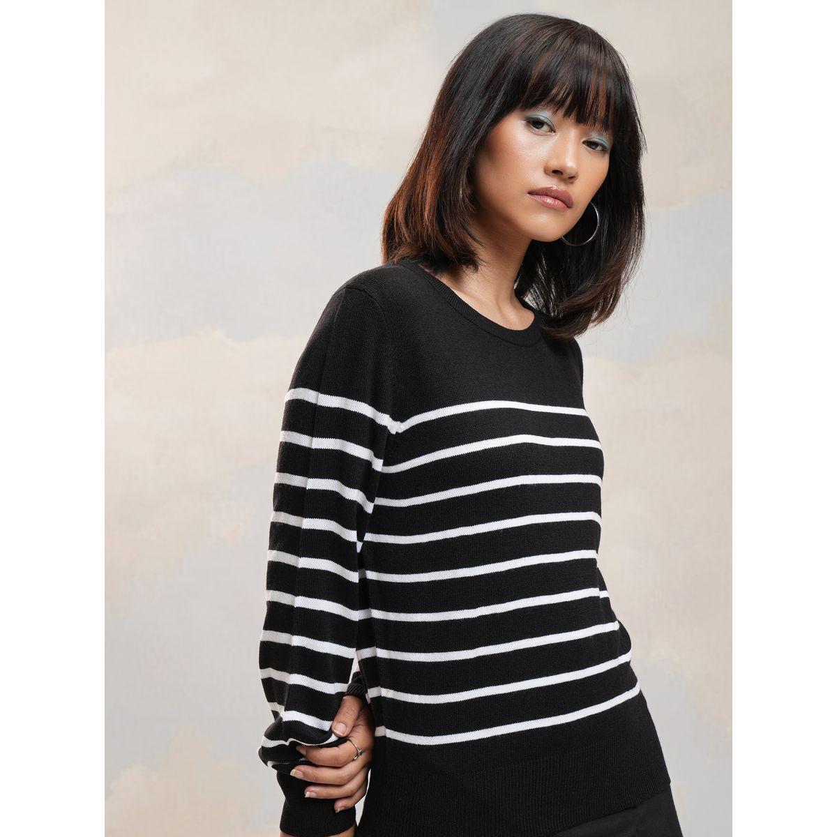 سويتر مخطط بياقة دائرية وأكمام طويلة طوكيو توكيز × ستايلي-women-winterwear-cardigansandjumpers-jumpers-image-6