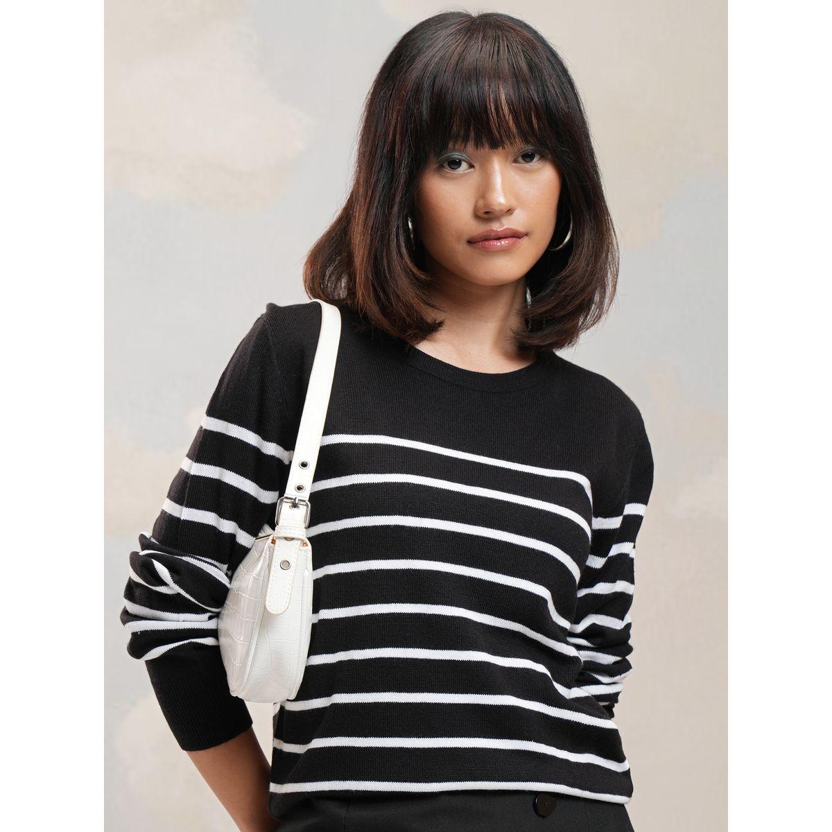 Tokyo Talkies X Styli  Round Neck Long Sleeves Striped Sweater-women-winterwear-cardigansandjumpers-jumpers-image-7