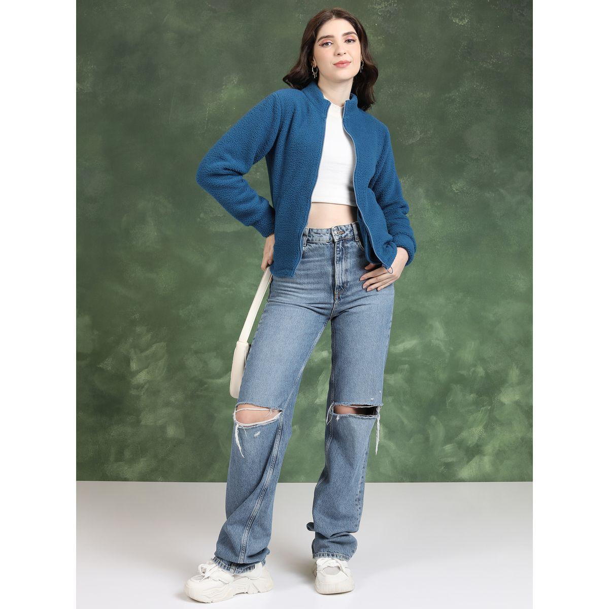 Tokyo Talkies X Styli  Zipper Front Faux Fur Trim Detail Bomber Jacket-women-winterwear-coatsandjackets-jackets-image-2
