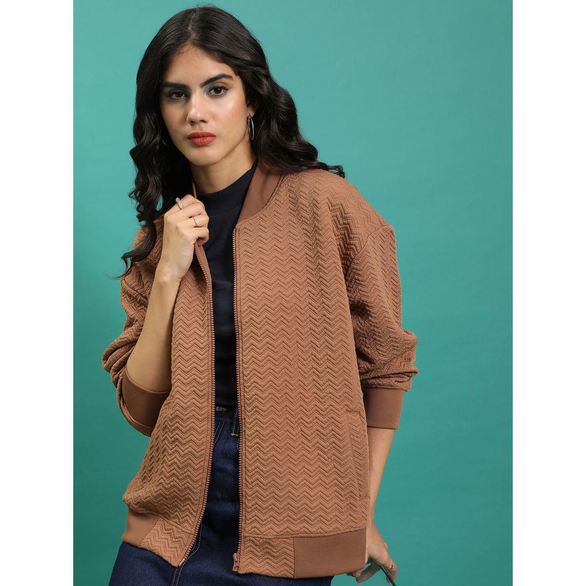 Tokyo Talkies X Styli  Zipper Front Textured Bomber Jacket-women-winterwear-coatsandjackets-jackets-image-1